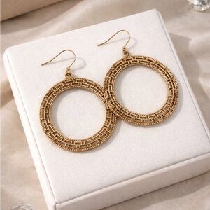Gold Filigree Circle Earrings Large Hoop Dangle Statement Lightweight